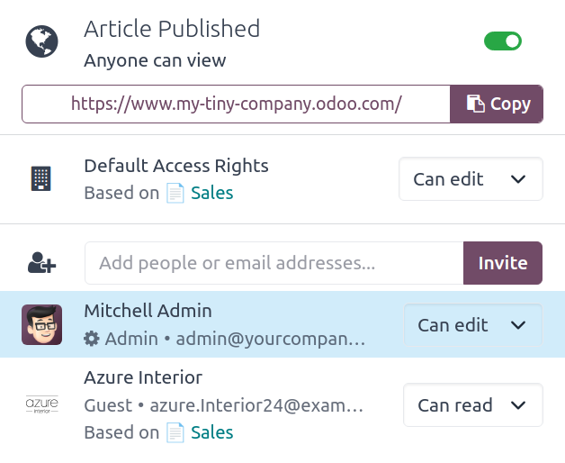 Manage access rights. Choose who gets to see and manage your content. You can even share the page with the world.