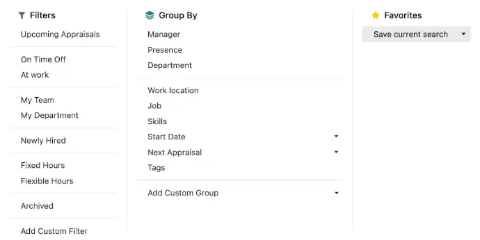employee group by filter