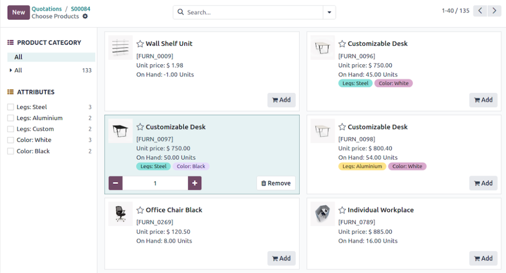 Create professional-looking quotations in no time with a user-friendly interface. Select your products from the catalog and let Odoo handle the rest.