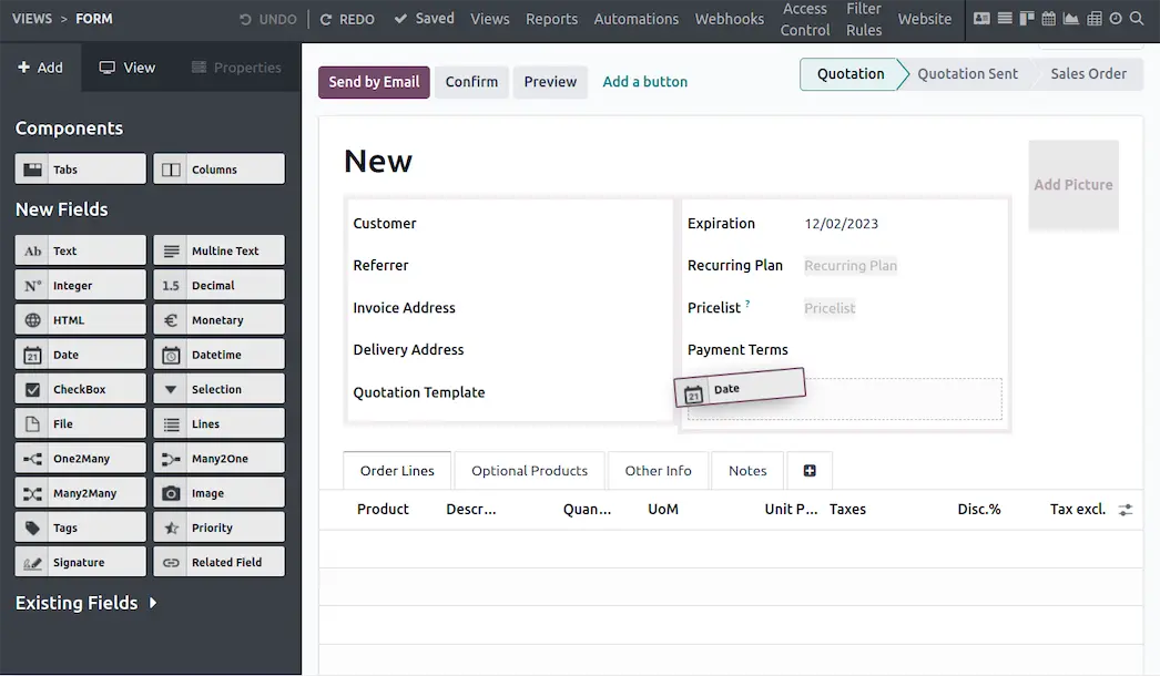 No more one-size-fits-all  Add fields with a simple drag and drop and customize your screens: label, type, appearance, functionality, and more. It's all in your hands!
