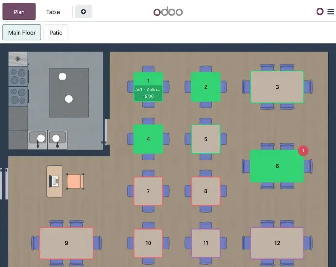 Table booking made simple    Online table booking. Customers can book tables online with Odoo Appointments. Reserved tables appear on your customizable floor plan, which can be easily edited with the graphical editor.