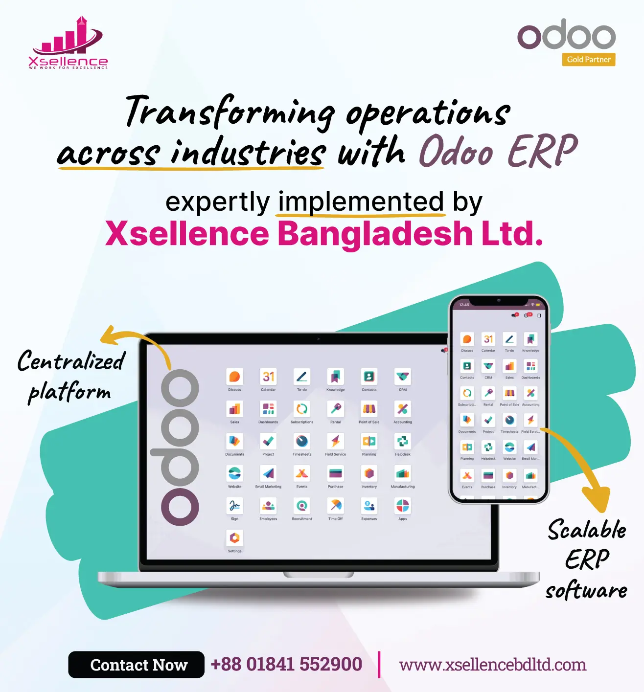 Odoo ERP implementation in Bangladesh by Xsellence Bangladesh Ltd. across garments, retail, education, and healthcare industries