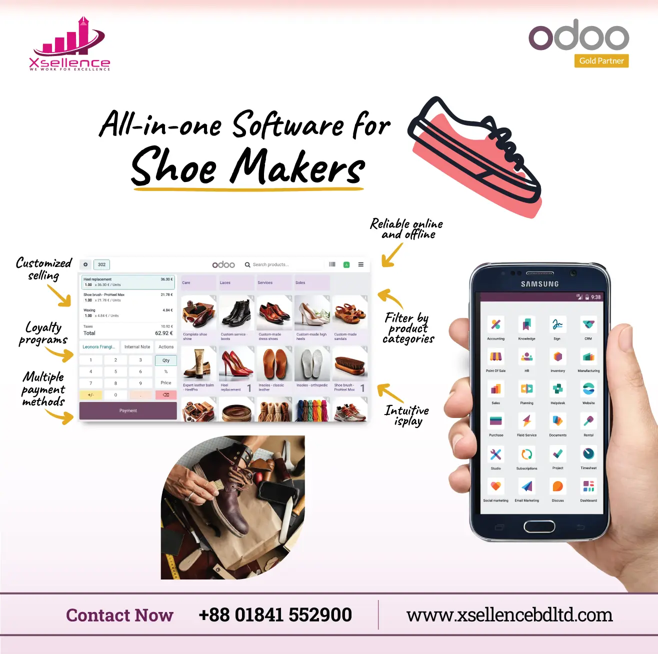 All-in-one ERP Solution for Footwear Industry – Powered by Odoo & Xsellence Bangladesh Ltd. All-in-one Odoo ERP software for shoe manufacturing by Xsellence Bangladesh Ltd.
